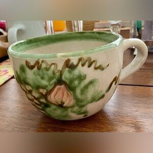 Oversized Soup/Coffee Cup W/Red Pear Motif. Hand Painted by John B Taylor 1954